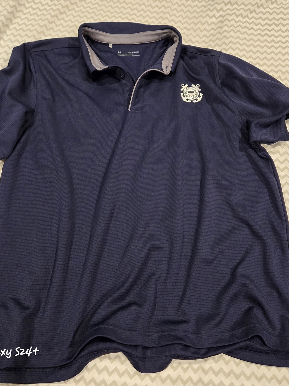 Under Armour Men’s Navy Blue Polo with Crest and Gray Trim